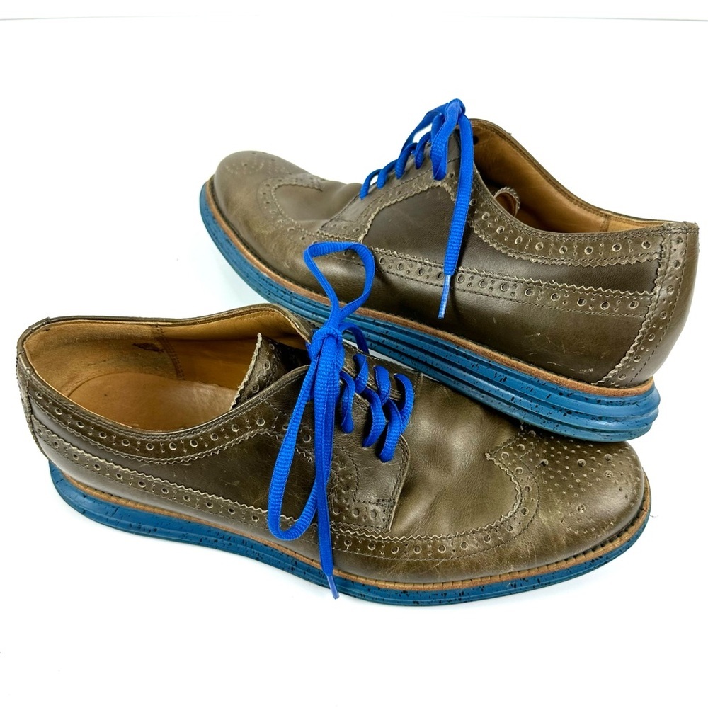 Cole Haan Lunargrand Oxford Wingtip Blue Leather Shoes C12091 Mens Size 9.5 M